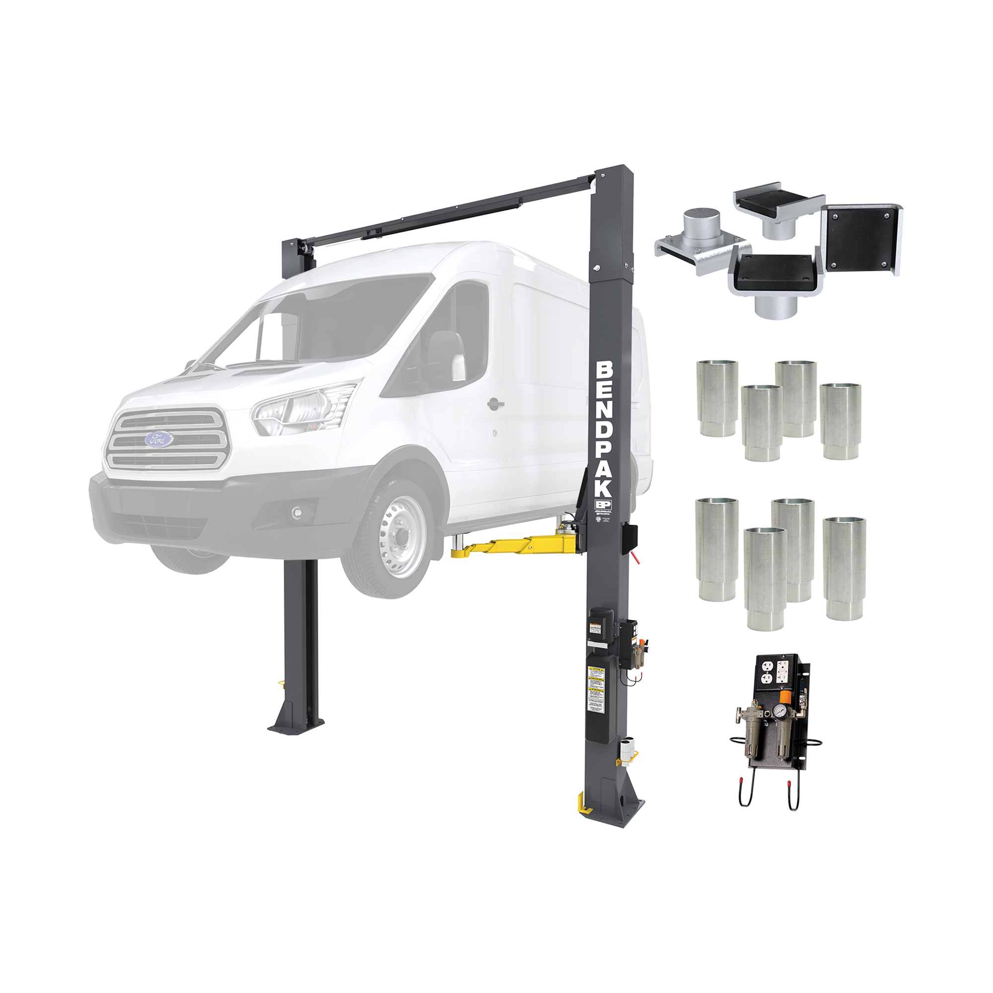 BendPak, 10000lb.Cap, Adjustable Width With Accessories, Capacity 10000 lb, Max. Rise 6 ft, Horsepower 3 HP, Model# 10AP-168_PRO_Package